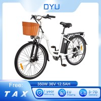 DYU C6 EU Stock Electric Bicycle 36V 12.5AH Removable Battery 350W Speed 25km/h 26inch Urban Ebike City Road White Electric Bike