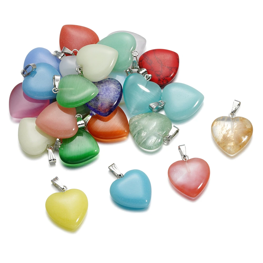 1Pcs/Lot 20*22.3mm Glass Heart Shape Loose Pendant For DIY Bracelet Necklace Earrings Charms Jewelry Making Accesories