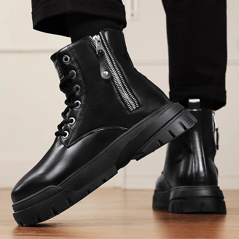 

Men's High-top Boots Fashion Casual Leather Boots Men's Sneakers Lace Up Ankle Boots Zapatillas Hombre Motorcycle Platform Boot