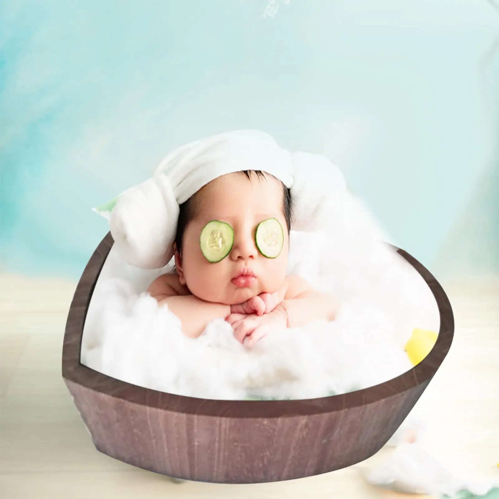 Newborn Infants Photography Props Wood Basin Heart Shaped Measuring 15x15x6inch