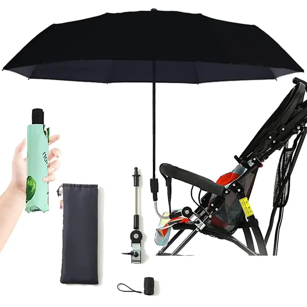 Waterproof Umbrella Universal Parasol Pure Color Universal Stroller Sun Shade with Holder Clip lamp Sun Protection