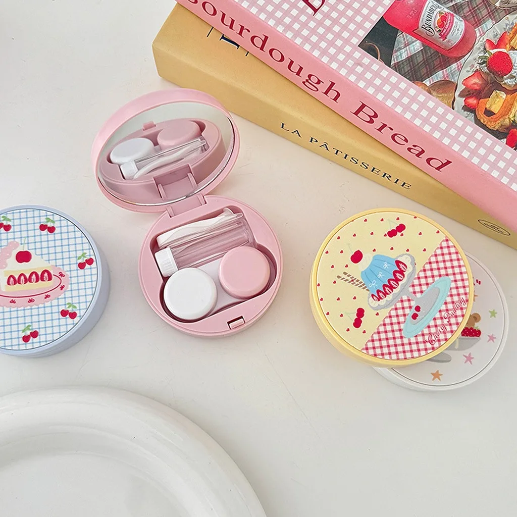 Contact Lens Case Fresh Colored Contacts Organizer Built-In Mirror Storage Compact Portable Eyewear Case For Daily Home Use