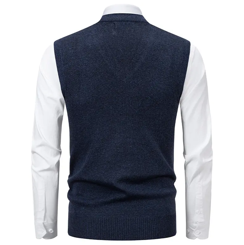 6-Farbige Herren-Strickweste, Lässiger Ärmelloser Pullover mit V-Ausschnitt, Strickstoff, Business-Casual Bürokleidung für Männer – Detail 11