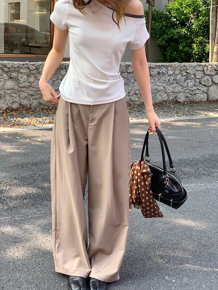 

JAYE VANTI Modern Tailored Scythe Silhouette Casual Wide Leg Suit Pants Women Draping Slimming Floor Length Trousers