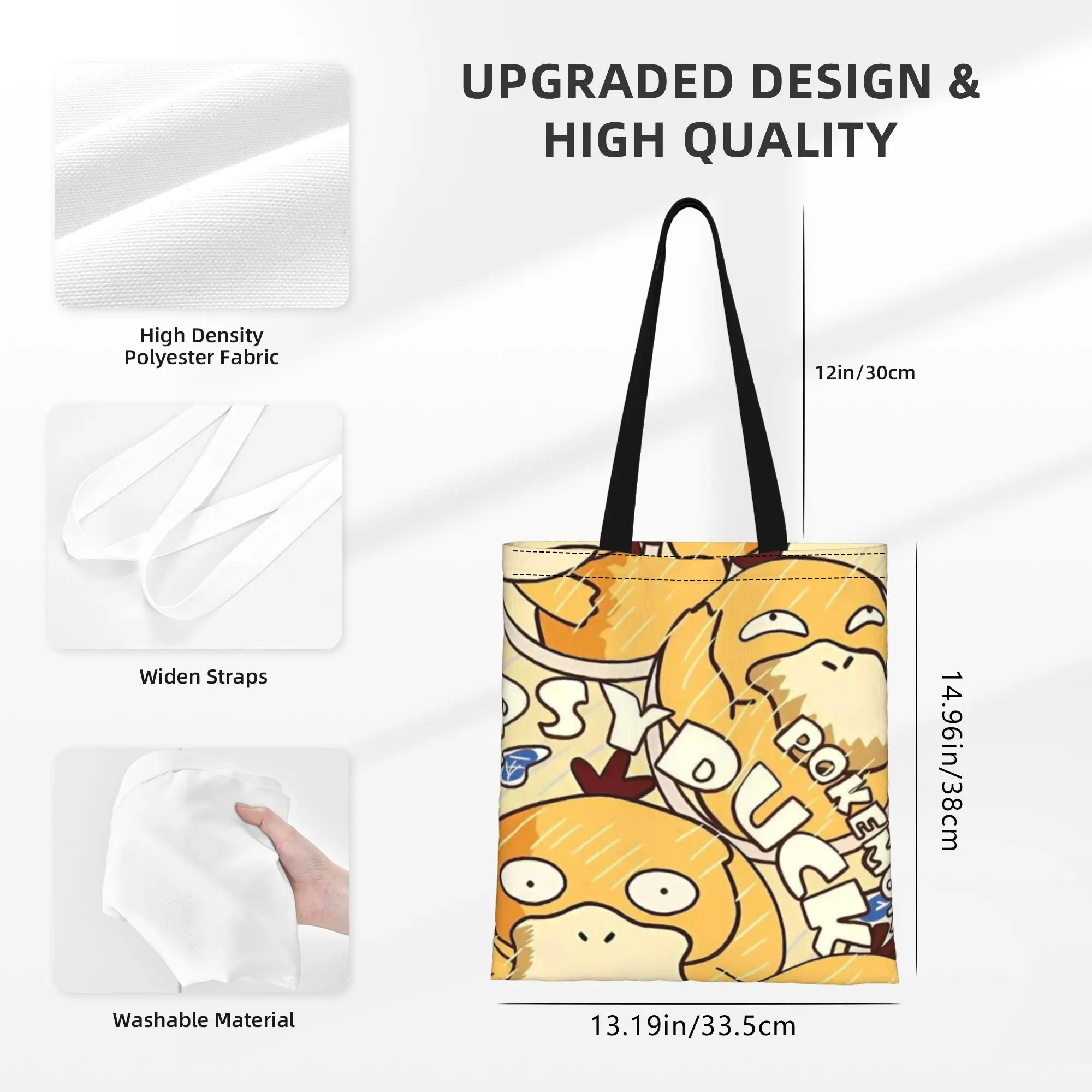 Back to school season Psyduck Style Duck Psyduck Canvas Tote Bag Perfect for Travel Women's Top-Handle Bags view 6