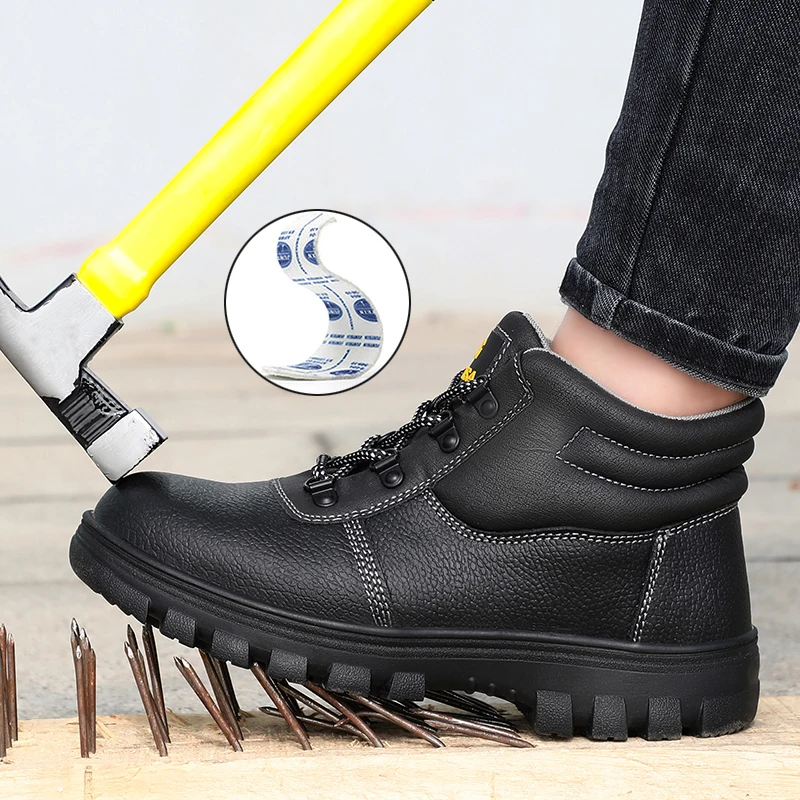 

Indestructible Safety Shoes for Men Anti-Smash Anti-Pierce Black Leather Non-Slip Work Shoes Waterproof Anti-Static Work Boots