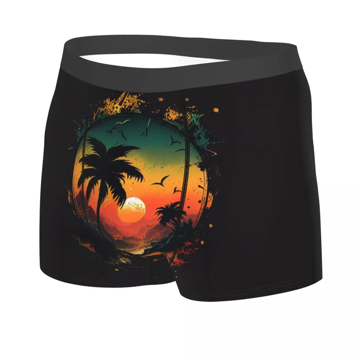 Retro Comics Pattern With Palm Tree Hand Roller Men's Boxer Briefs, Highly Breathable Underpants,Top Quality 3D Print Shorts