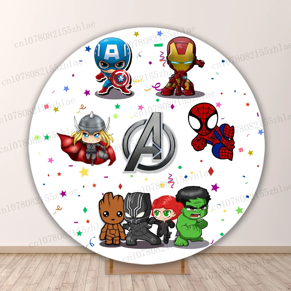 

Cute version Round Marvel Avengers Birthday Party Photo Backdrop Baby Shower Photo Background