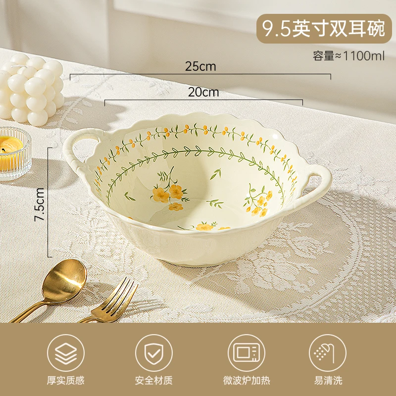 Ceramic Bowl Household Tableware Kitchen Restaurant Noodle Dessert Salad Thick Soup Vegetable Pasta Creative Specialty Tableware