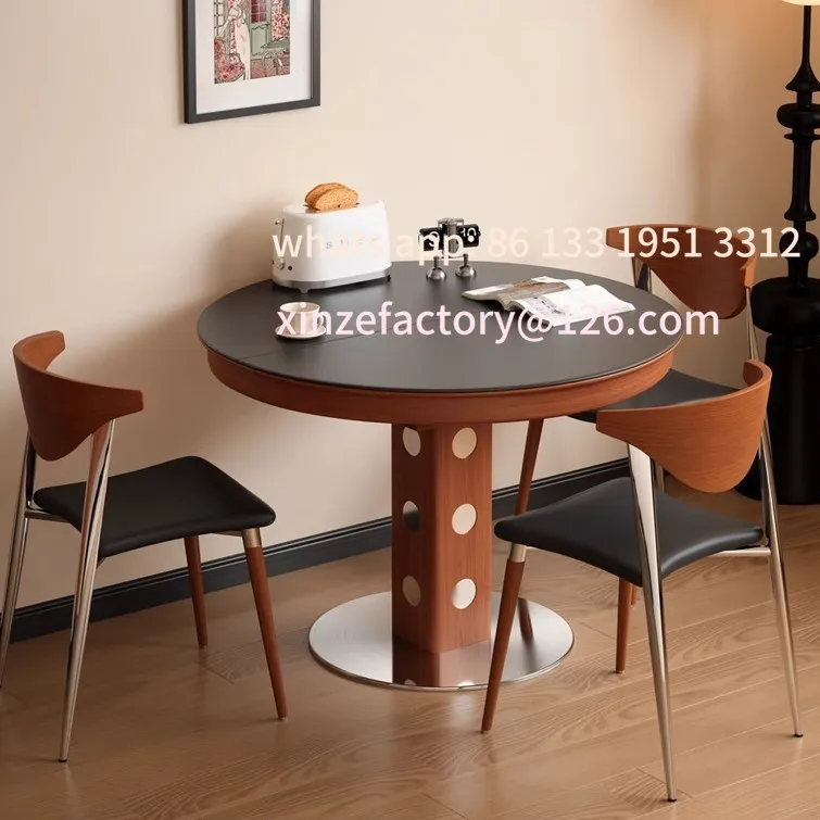 

Customizable foldable round eating table retro medieval rock slab household small apartment dining table