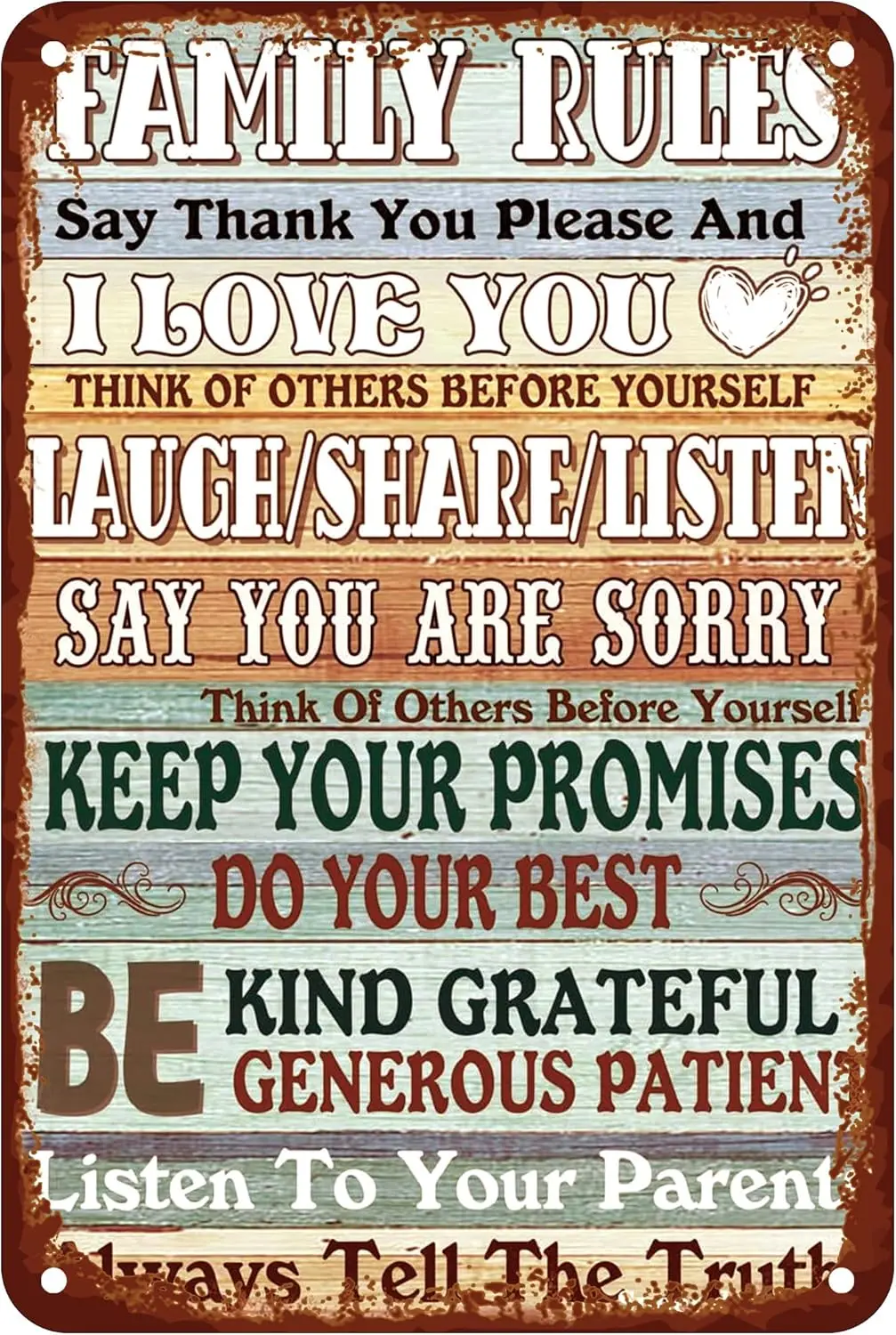Family Rule Sign Girl Room Decor Wall Door Decor Metal Tin Signs House Rules Tin Sign For Home Farmhouse Rustic Sign Indoor Outd