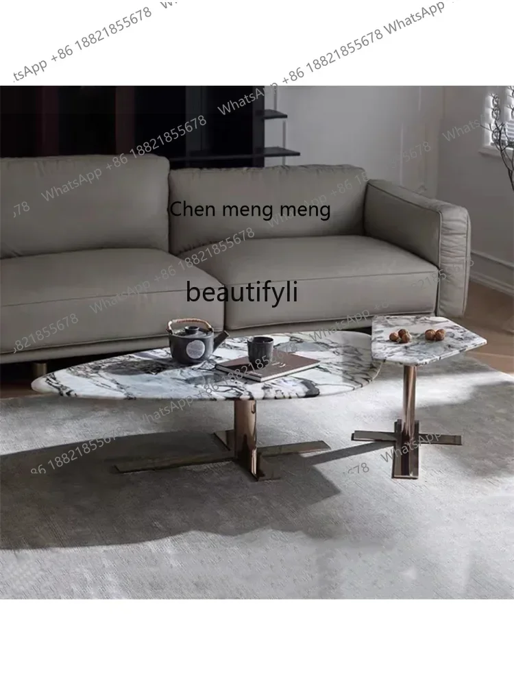 

ss7486 Natural Marble Luxury Stone Polygon Minimalist Modern Light Luxury Side Table Italian Living Room Corner Table Stainless