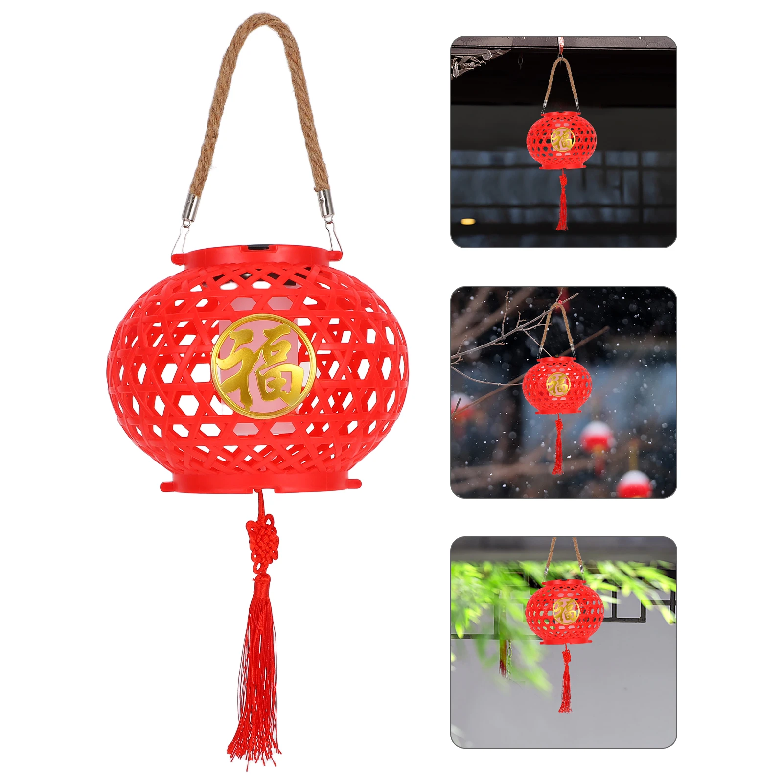 

Solar Lantern For Spring Festival Decoration Outdoor Hanging Light Waterproof New Year Yard Decor Traditional Iron Frame Tassel