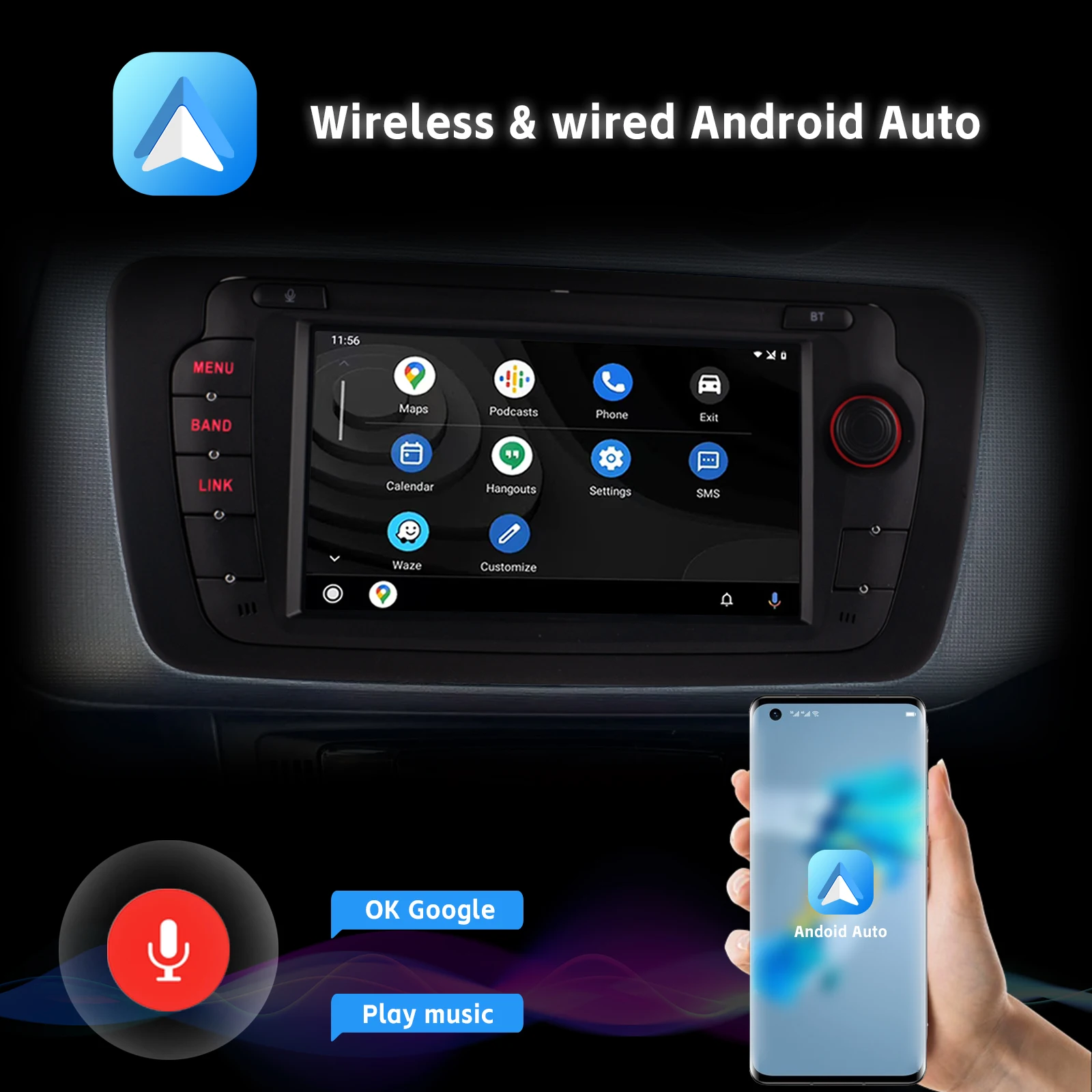 Radio mobil 7 ", dengan Carplay nirkabel Android Auto SWC untuk Seat Ibiza 2009-2013 dengan layar sentuh IPS DSP DAB + AHD kamera tampilan belakang
