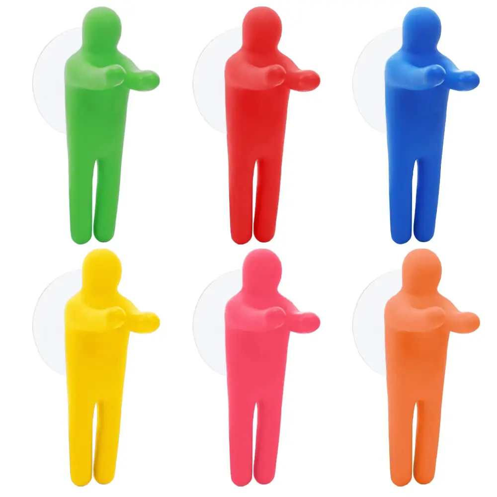 

6 Pieces Colorful People Toothbrush Holder With Suction Cup Hooks, Wall Mounted for Shower Bathroom
