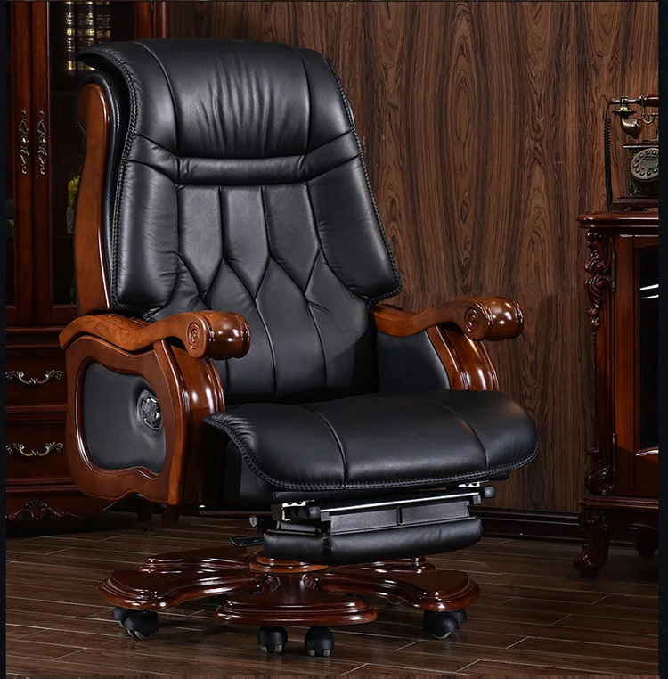 High Quality Office Leisure Massage Chair Boss Chair Chinese Wooden Armrest Recliner with Foot Mat
