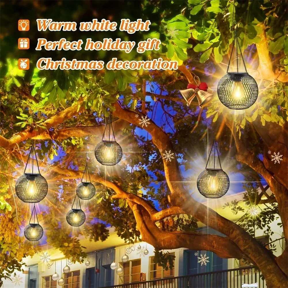 F9 Outdoor Solar Grid Lantern Rechargeable Battery Hanging Light Waterproof Yard Garden Lamp for Outdoor Lighting