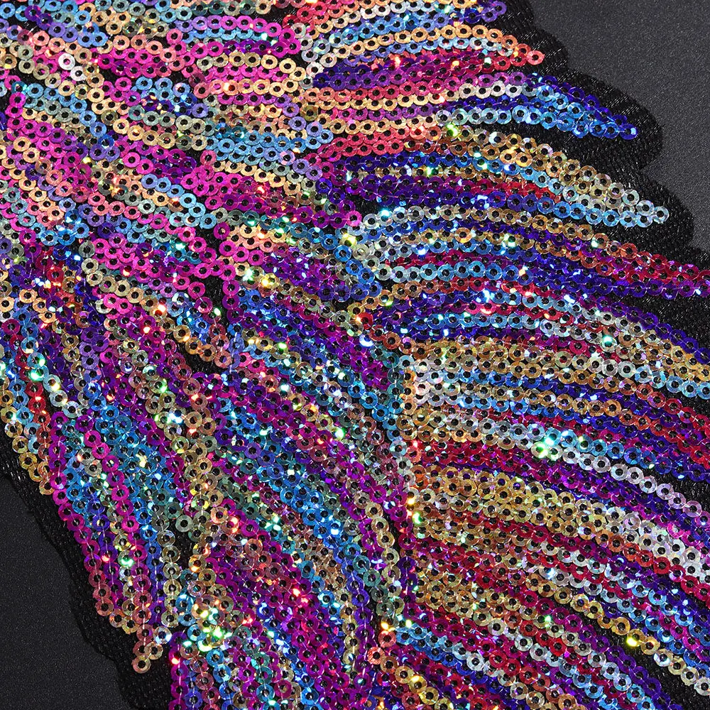 Sequined Rainbow Feather Wings, Dreamy Sew Iron On Patches, Embroidered Badges for Clothes, DIY Appliques Craft Decoration, 2Pcs