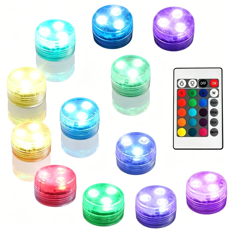 Submersible LED Lights Waterproof Underwater RGB with Remote Control Colour-Changing Light, Battery-Operated Flameless Lamps