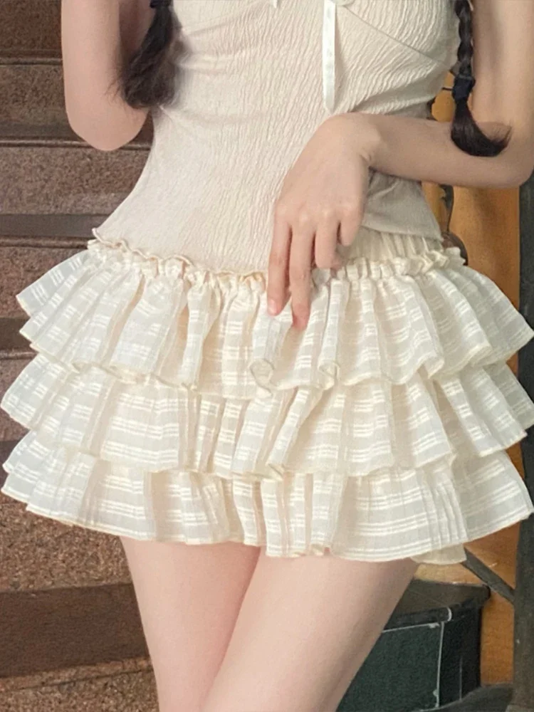 Sweet Lolita Mini Skirt Women Summer Kawaii Cute High Waist Ruffles Cake Skirt Female Korean Fashion Preppy Style Short Skirts