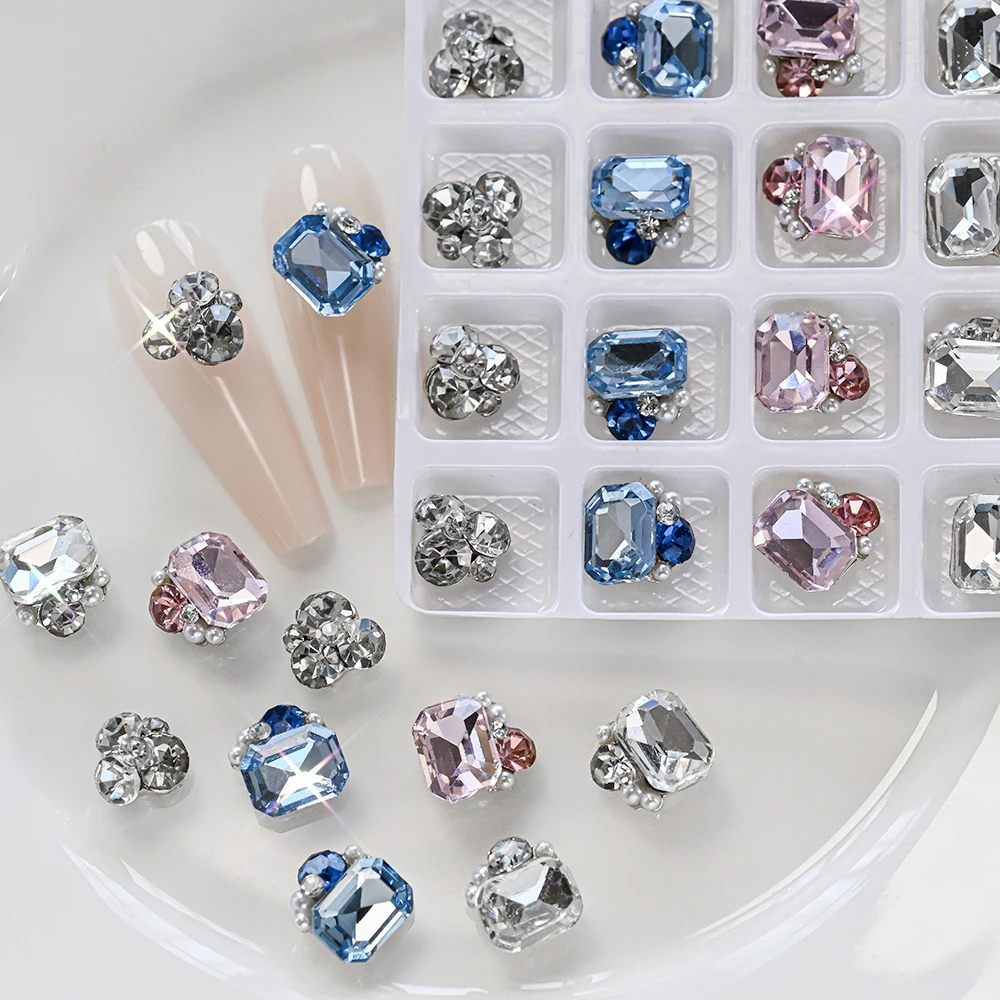 20Pcs 3D Glass Stacked Diamond Nail Art Decorations Luxury Clear/Pink/Blue Pile Rhinestones Nail Charms DIY Manicure Accessories