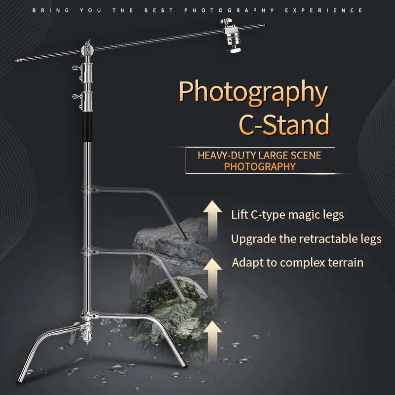 C-Stand Fotografie Stehen Edelstahl mit Halten Arm und Grip Kopf Verbesserte Max Höhe 260cm mit Einem einstellbare Magischen Bein