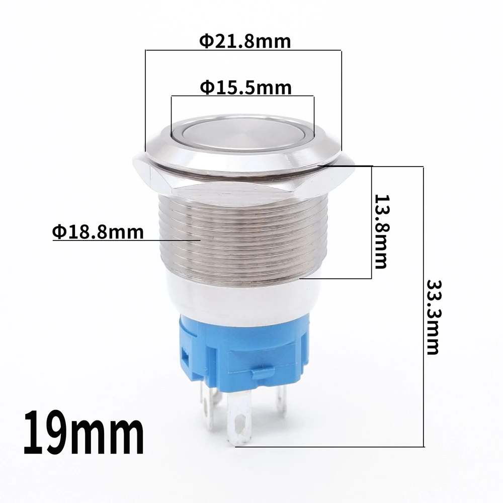 Bouton de commutation d'alimentation en métal, rond plat, lampe à LED, étanche, verrouillage, Cristal automatique, démarrage de voiture, 12V, 16mm, 19mm, 10 pièces