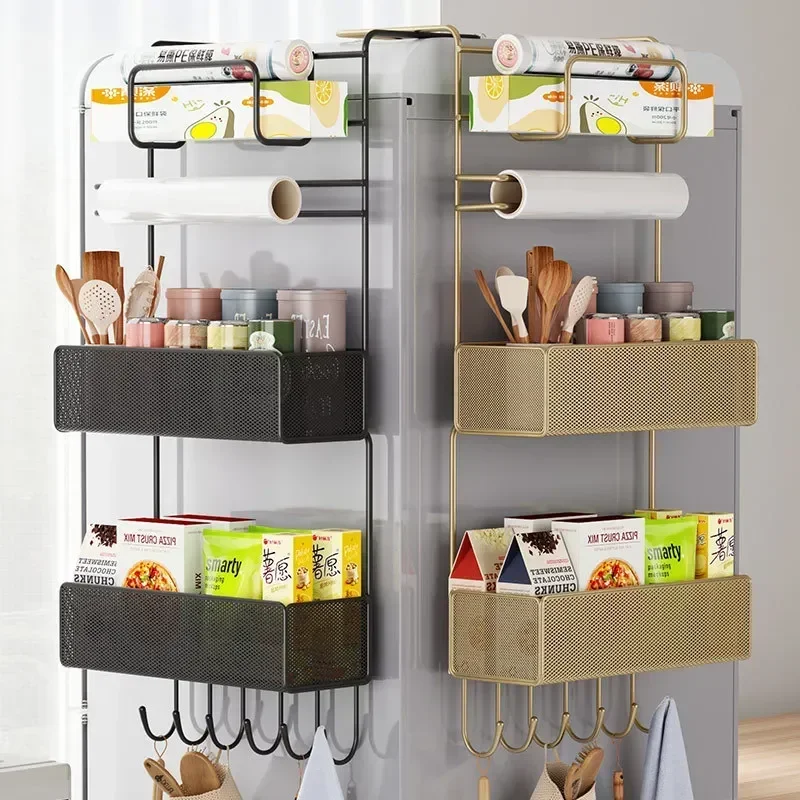 

Refrigerator Side Hanging Storage Rack Wall Mounted Storage Holder Home Sundries Organizers Kitchen Multi-layer Seasoning Shelf