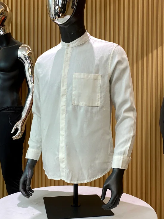 Linen Blend Long Sleeve Shirt Men's Comfortable Stand Collar Breathable Fashion Urban Style Casual Business Light Weight