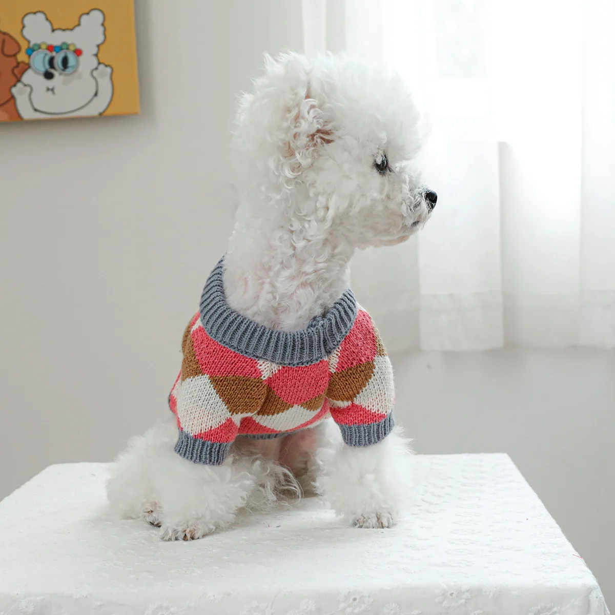 1PC Pet Clothing Cat Autumn/Winter Hoodie Pink Caling Grid Sweater Suitable for Small and Medium sized Dogs