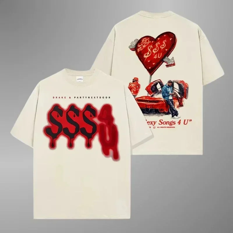 2025 T-shirt estiva in cotone Alcuni canzoni sexy 4 U Drake X Partynextdoor Album Stampa Tee Oversize Abiti di alta qualità Hip-Hop Top