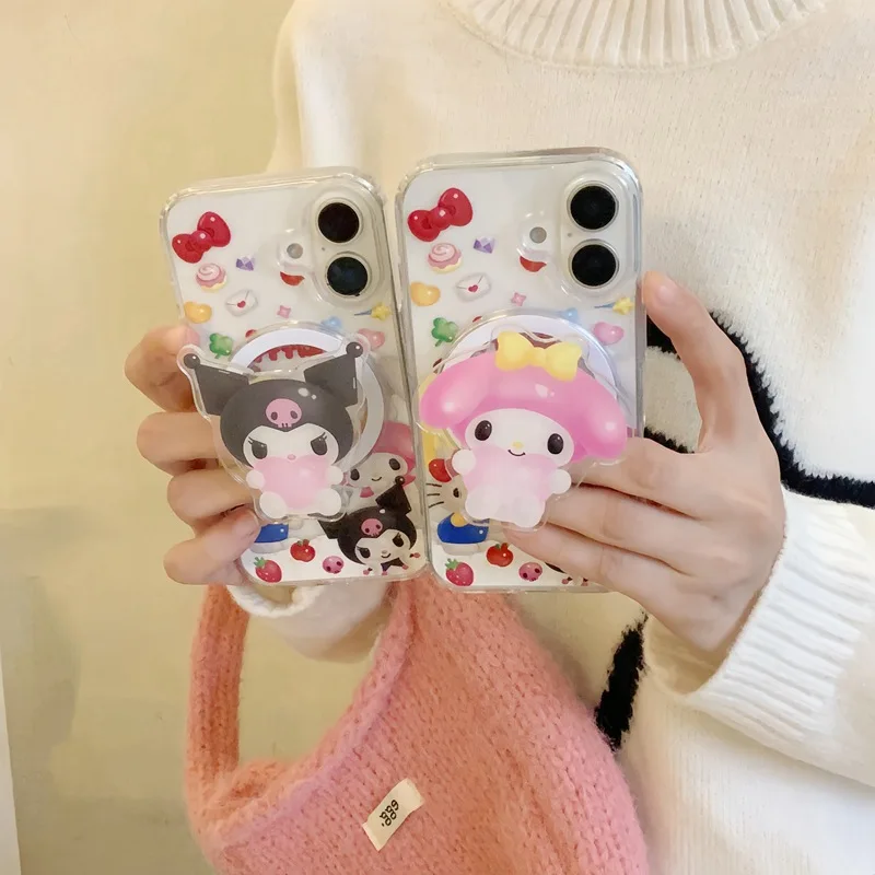 

New Sanrio Serise Magnetic Mobile Phone Holder Kawaii Hellokitty Kuromi Cartoon Phone Lazy Stand Anime Girl Gifts