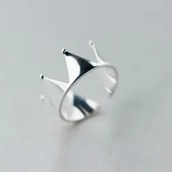 New Fashion Sweet Simple Crown 925 Sterling Silver Personality Temperament Geometric Exquisite Opening Rings R332