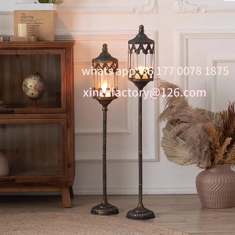 Customizable Large Standing Decorative Lantern, Floor Candle Holder, Tall Metal Glass Tower