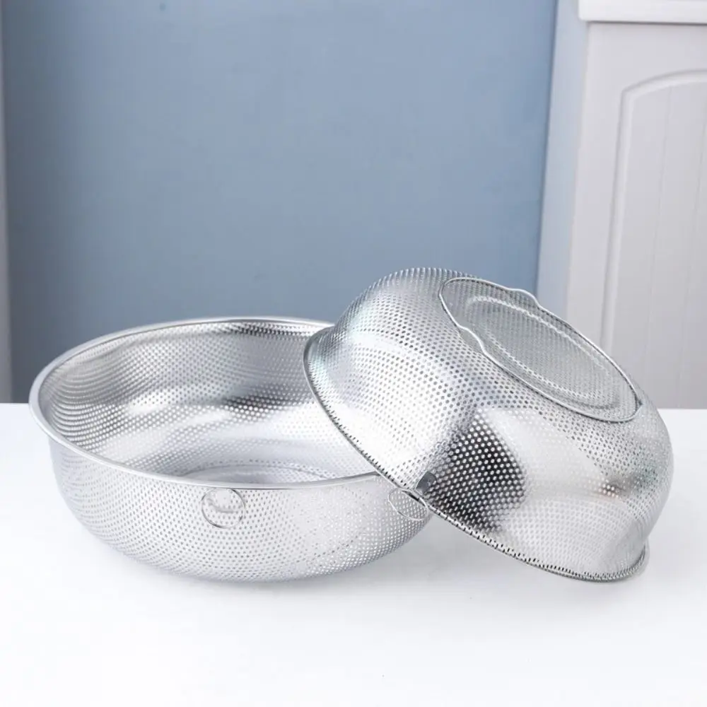 Practical Stainless Steel Rice Basket Vegetables Fruit Washing Bowl Fine Mesh Colander Draining Drainer Strainer Colander Home