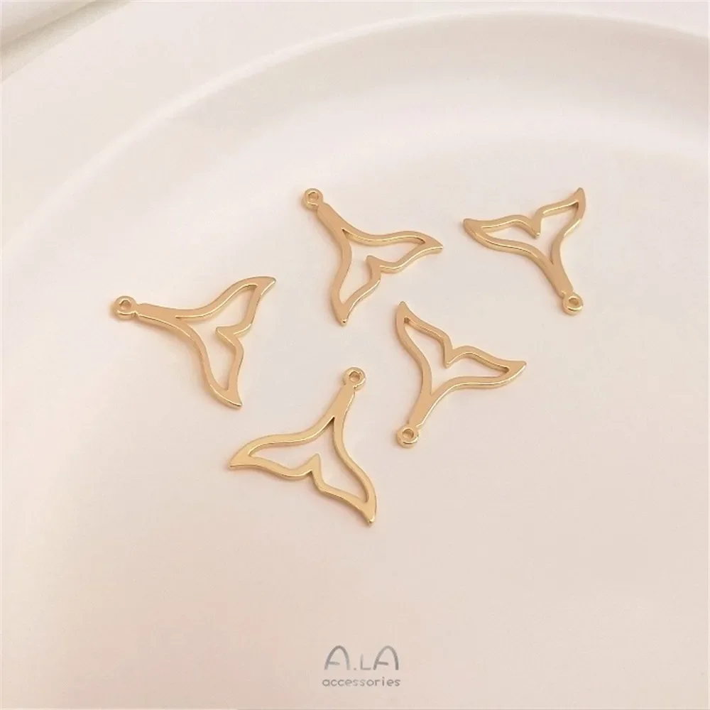 

14K Gold Color Preservation Fan Skirt Hollow Mermaid Whale Tail Pendant Handmade Diy Jewelry Charm Pendant