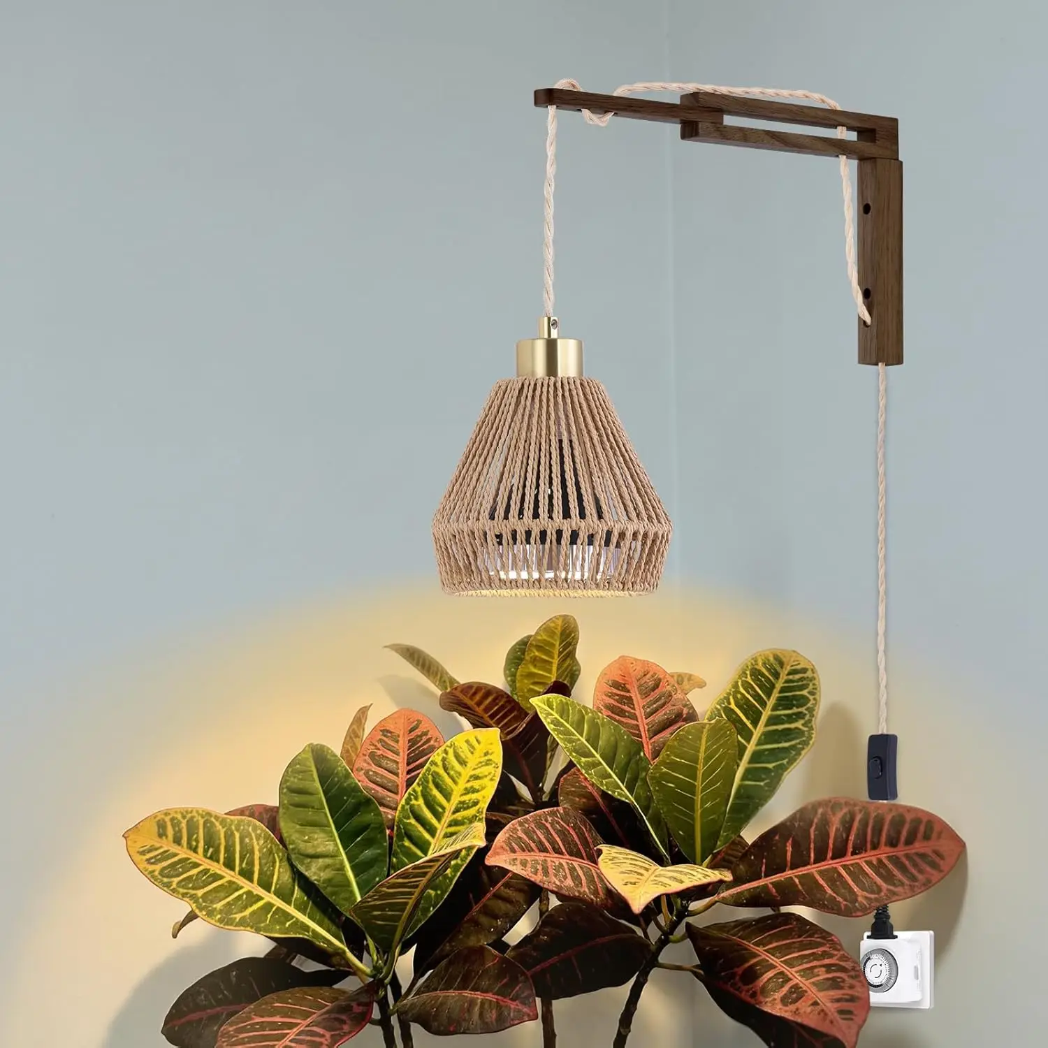 

Светодиодный светильник для растений 35W с полным спектром, таймером, деревянным кронштейном и кабелем 15 футов для комнатных растений и декора