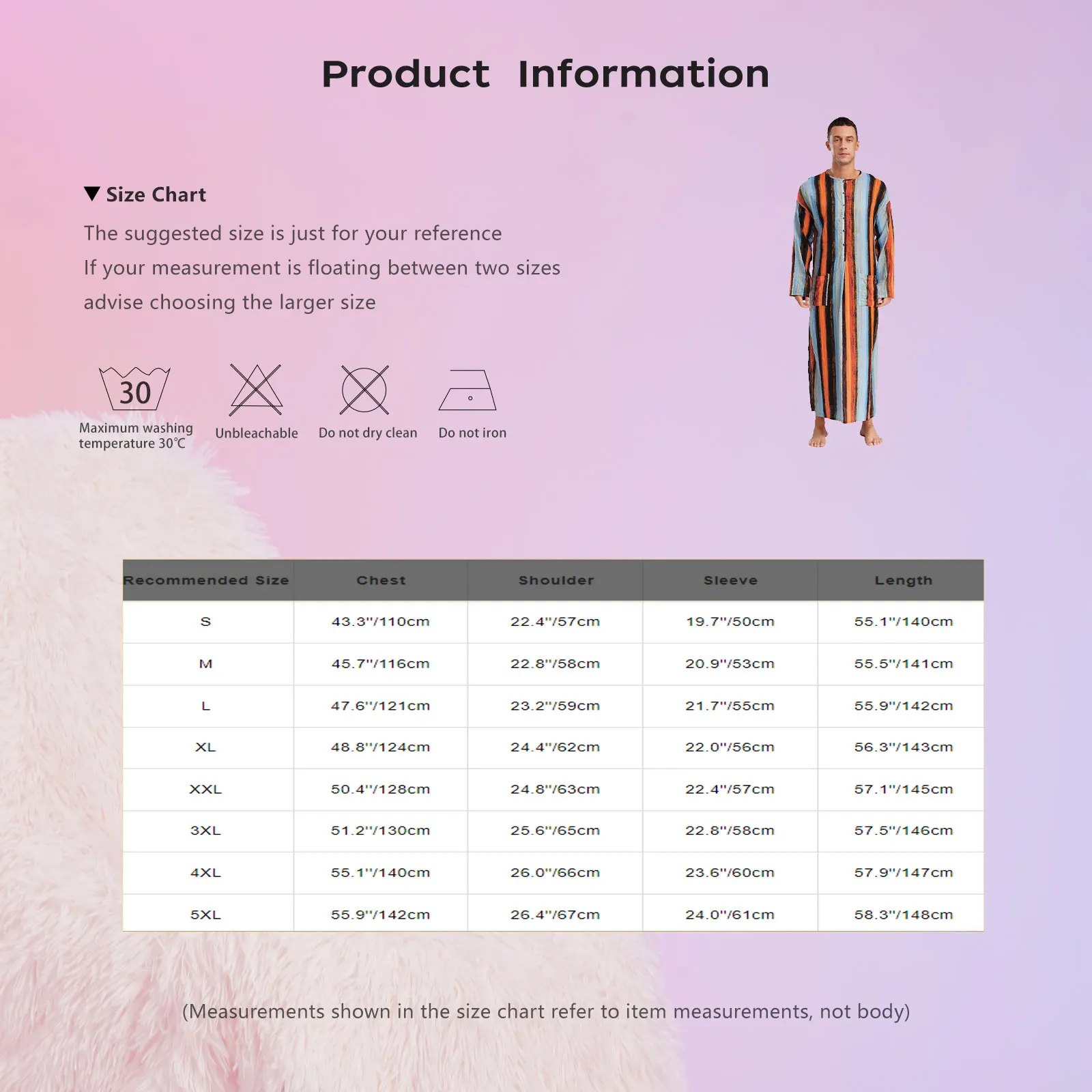 Men Islamic Muslim Thobe Round Neck Leisure Traditional Ethnic Middle East Dress Long Sleeve Stripe Long Gown Buttons Loose Gown