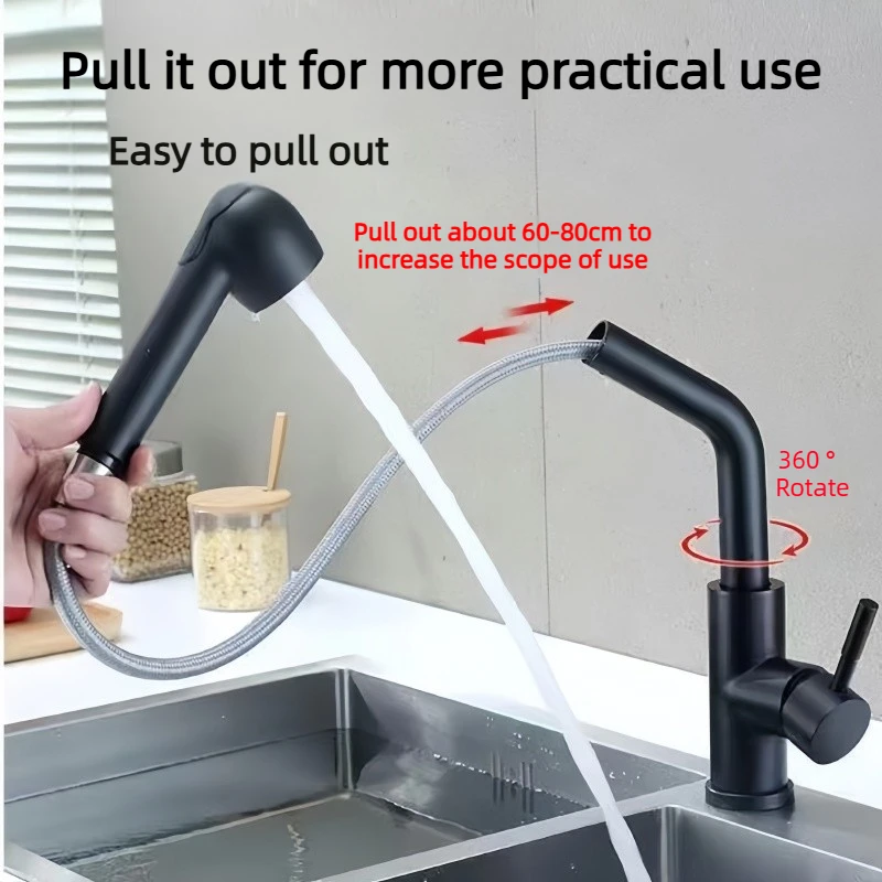 

Kitchen Hot and Cold Faucet Stainless Steel Pull Out Faucet Dish Sink Tap Universal Faucet Kitchen Accessories Shower