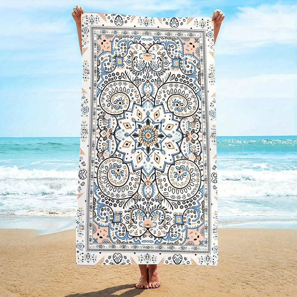 

Пляжное полотенце в стиле бохо, 1 шт., быстросохнущее полотенце из полиэстера, с цветочным узором мандала, мягкое и легкое, для плавания, серфинга и пляжного отдыха.