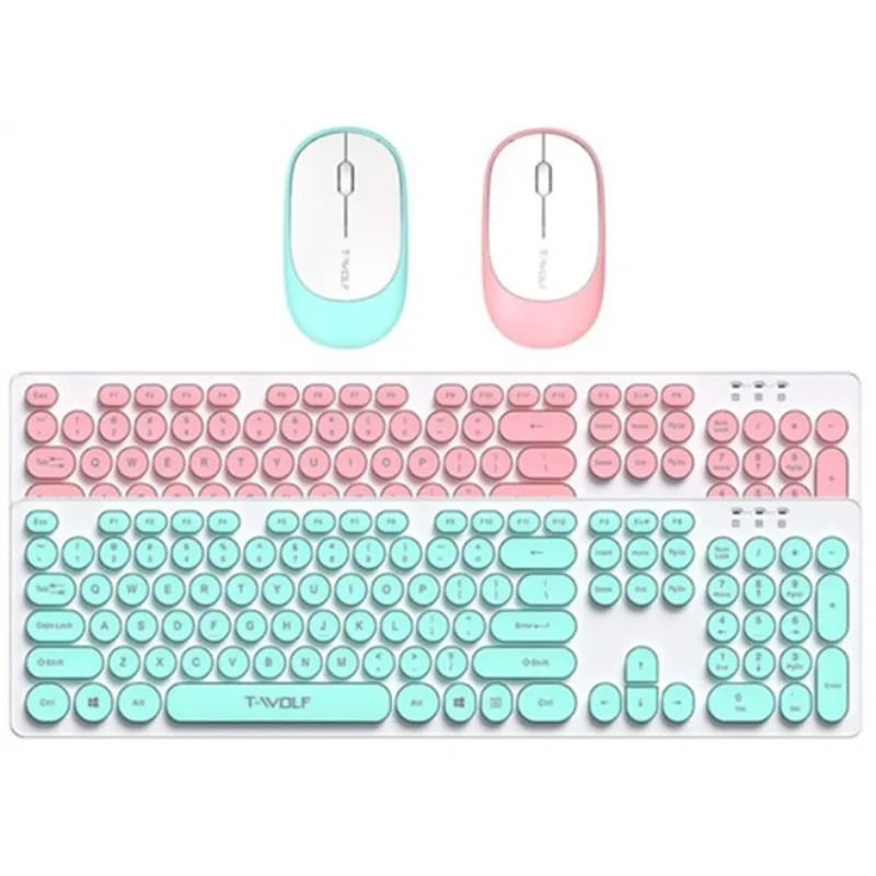 New Thunder Wolf TF770 Keyboard and Mouse Set Wireless Office Business Macaron Chocolate Keyboard and Mouse USB