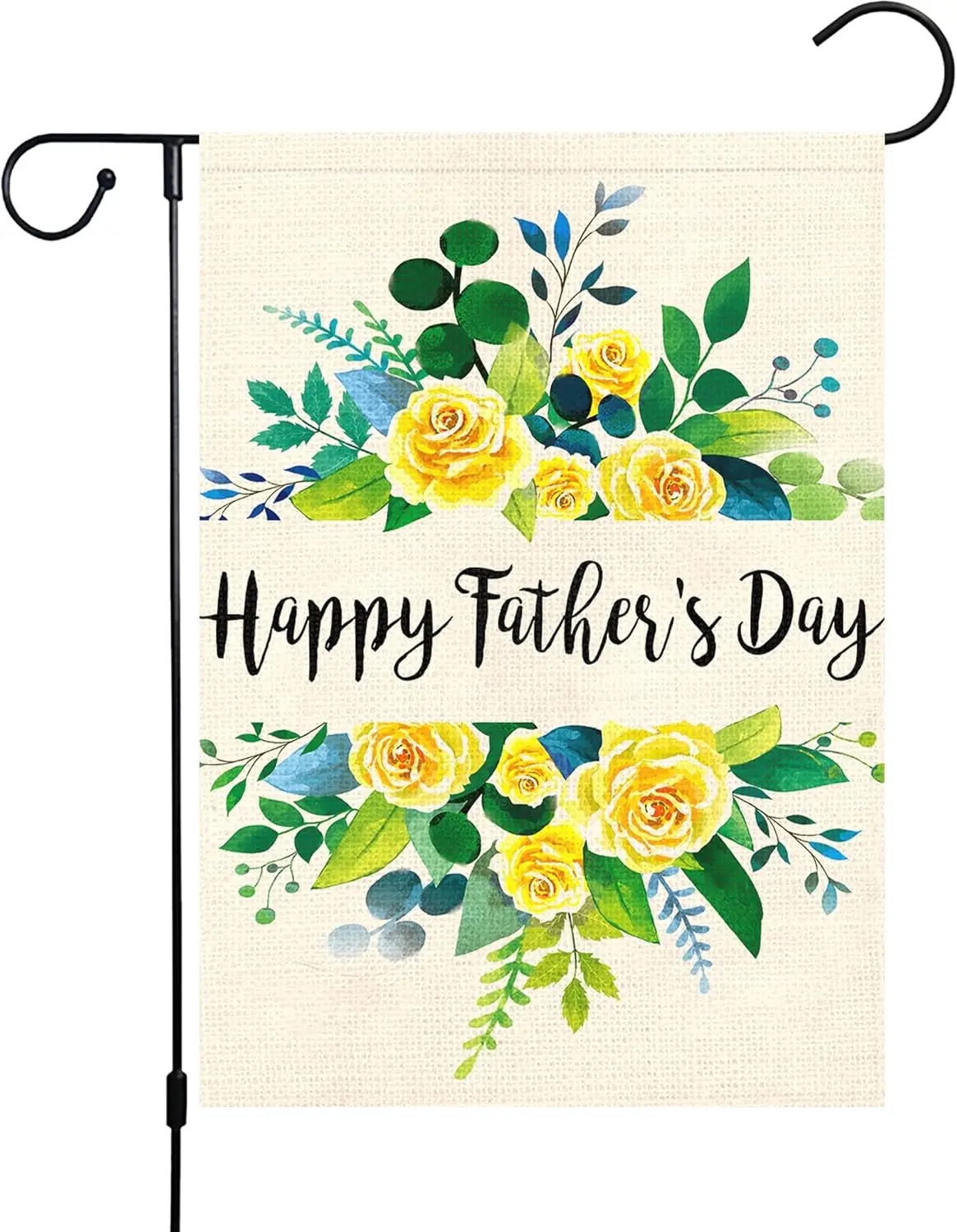 Happy Father's Day Garden Flag Floral Rose Daddy Papa Vertical Flag 12 x 18 Inch Double Sided Burlap Outdoor Decoration for