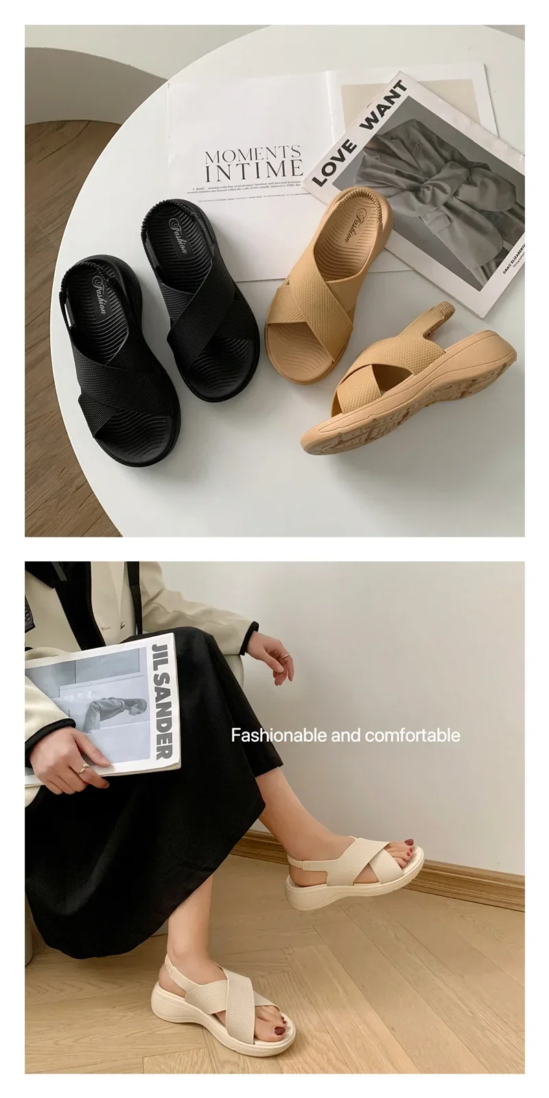 Damen-Sandalen mit Dicker Sohle 2026 Sommer Neue Modische Weichsohlige Strandpantoffeln Atmungsaktive Rutschfeste Modische Sandalen für Frauen – Detail 7
