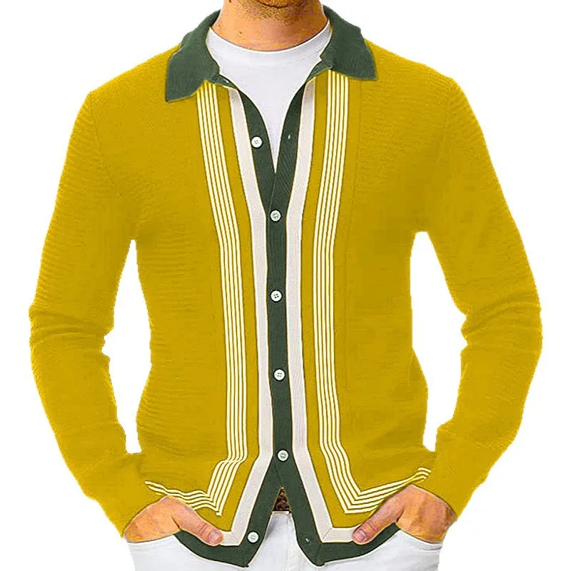 

2025 Men's Spring Autumn Clothing Knitted Long Sleeve Lapel Polo Shirt Streetwear Button Down Cardigan Breathable Tops Shirts