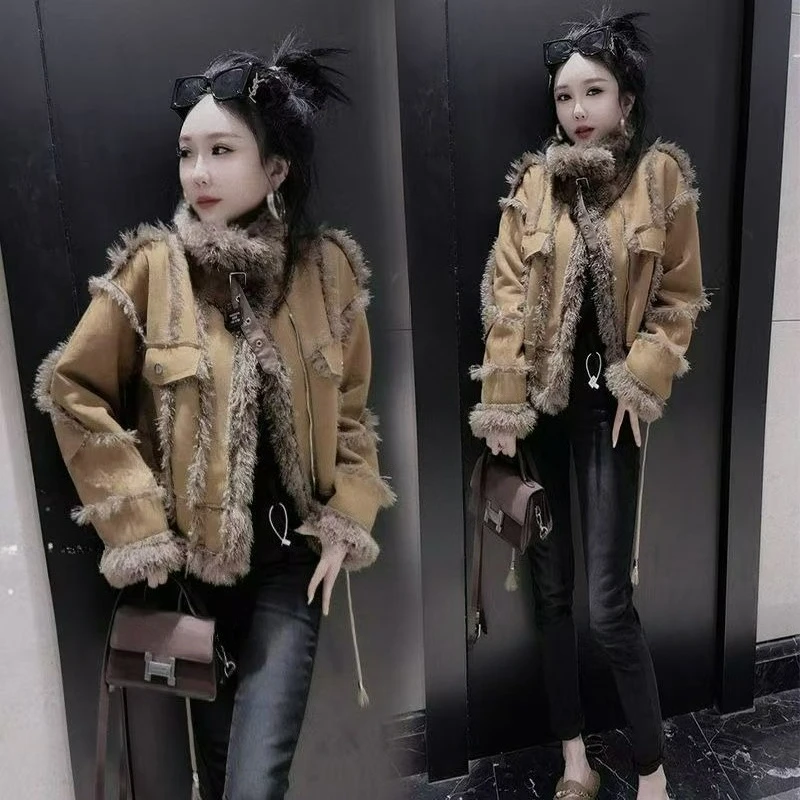 New Style Faux Fur One-piece Short Jacket Winter Fashion Thickened High-end Stylish Top Simple Warm Comfortable Women's Clothing