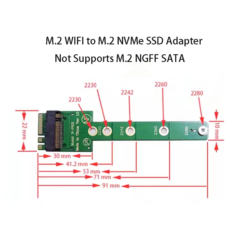 

M.2 M Key to A + E Key NGFF Convert Card M.2 WiFi Ethenet Card Socket to NVMe Protocol M.2 NGFF 2280 SSD Convert Adapter