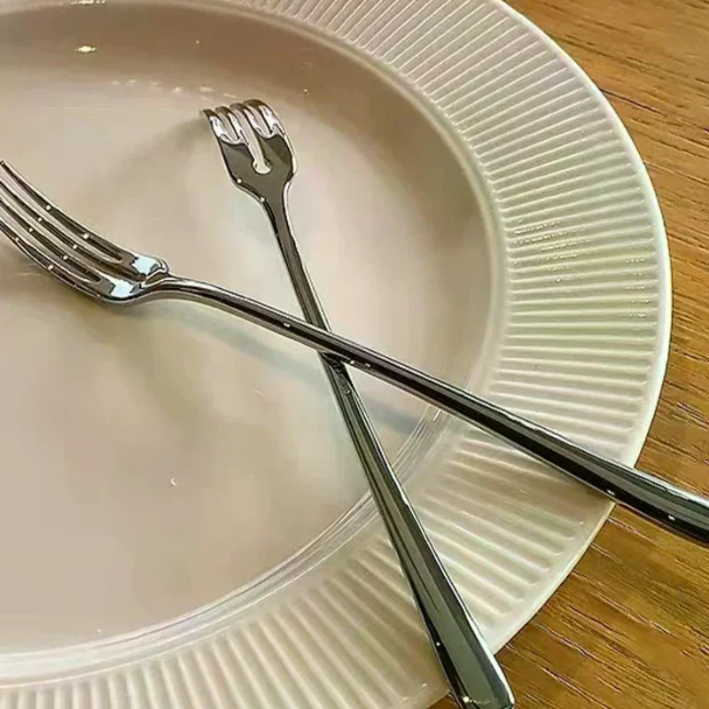 Silver Stainless Steel Fruit Dessert Cake Fork Food Stick Lunch Bento Accessories Cutlery Western Korean Tableware