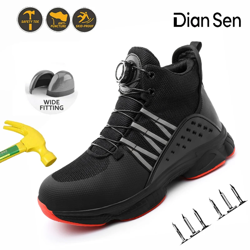メンズ作業靴鋼つま先保護ブーツ抗穿刺軽量通気性安全靴メンズハイキングブーツ工業用靴