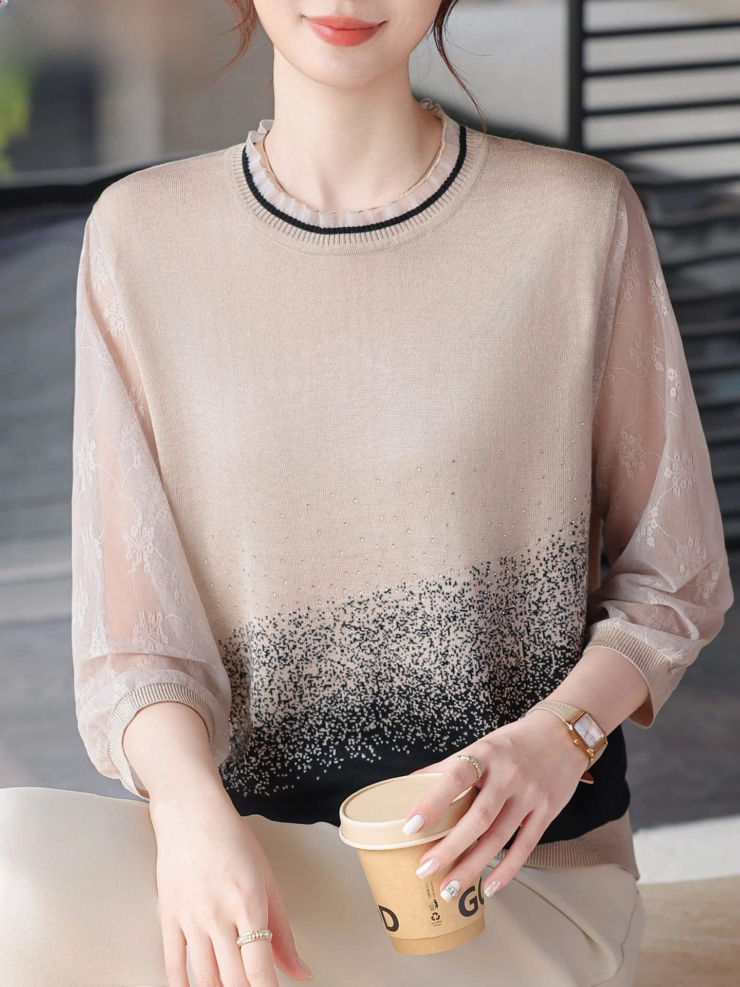 

Вязаная женская кофта Sli Mom Spring для женщин среднего возраста, элегантная, дышащая, свободного кроя, с круглым вырезом