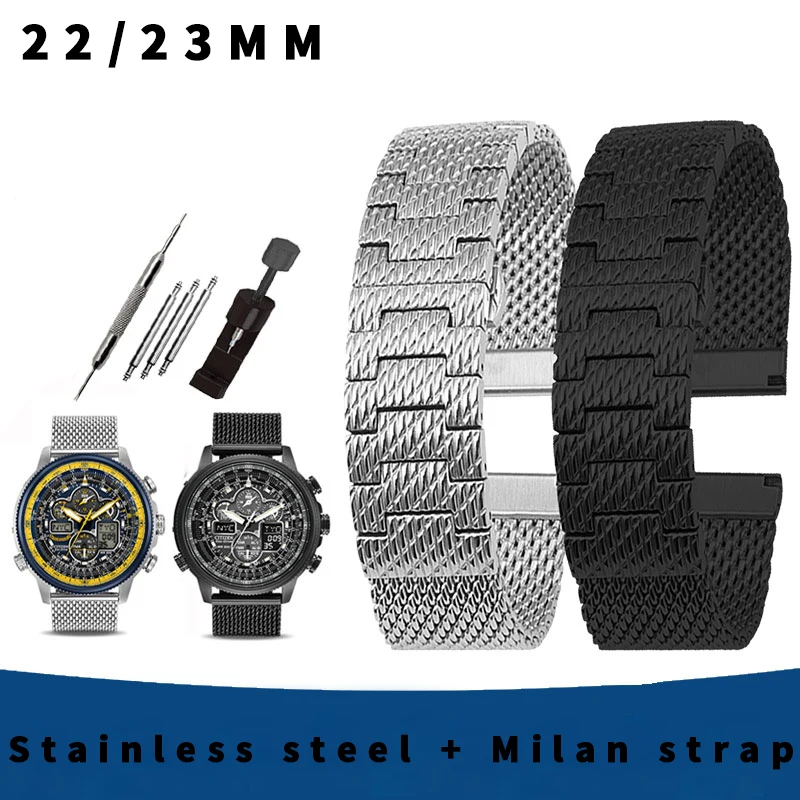 Solidna bransoletka ze stali nierdzewnej + Milan dla Citizen Breitling A-rmani 22MM 23MM męskie paski do zegarków opaska z zapięciem motylkowym